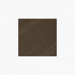 Tarima composite para suelo exterior acanalado color marrón oscuro.