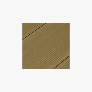 Tarima composite para suelo exterior acanalado color marrón claro.